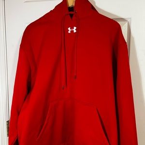 Under Armour, men’s XL, red, pullover, loose fit, front pockets, new w/o tags